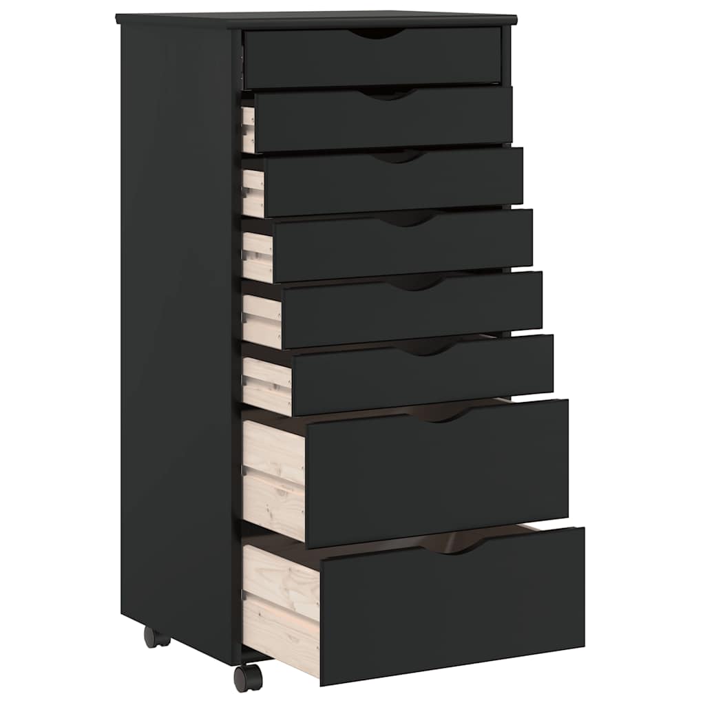 Armoire roulante avec tiroirs MOSS noir bois de pin solide - XIOS