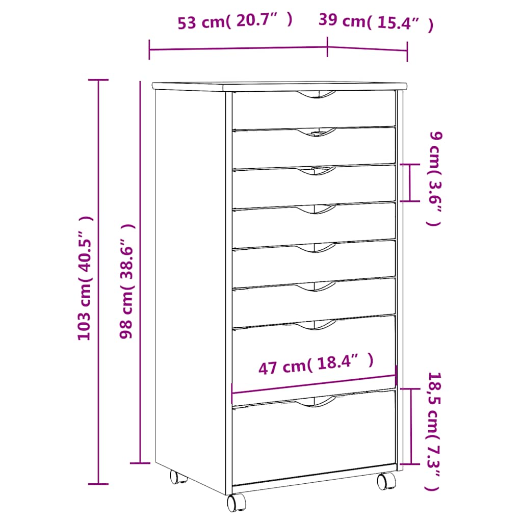Armoire roulante avec tiroirs MOSS noir bois de pin solide - XIOS