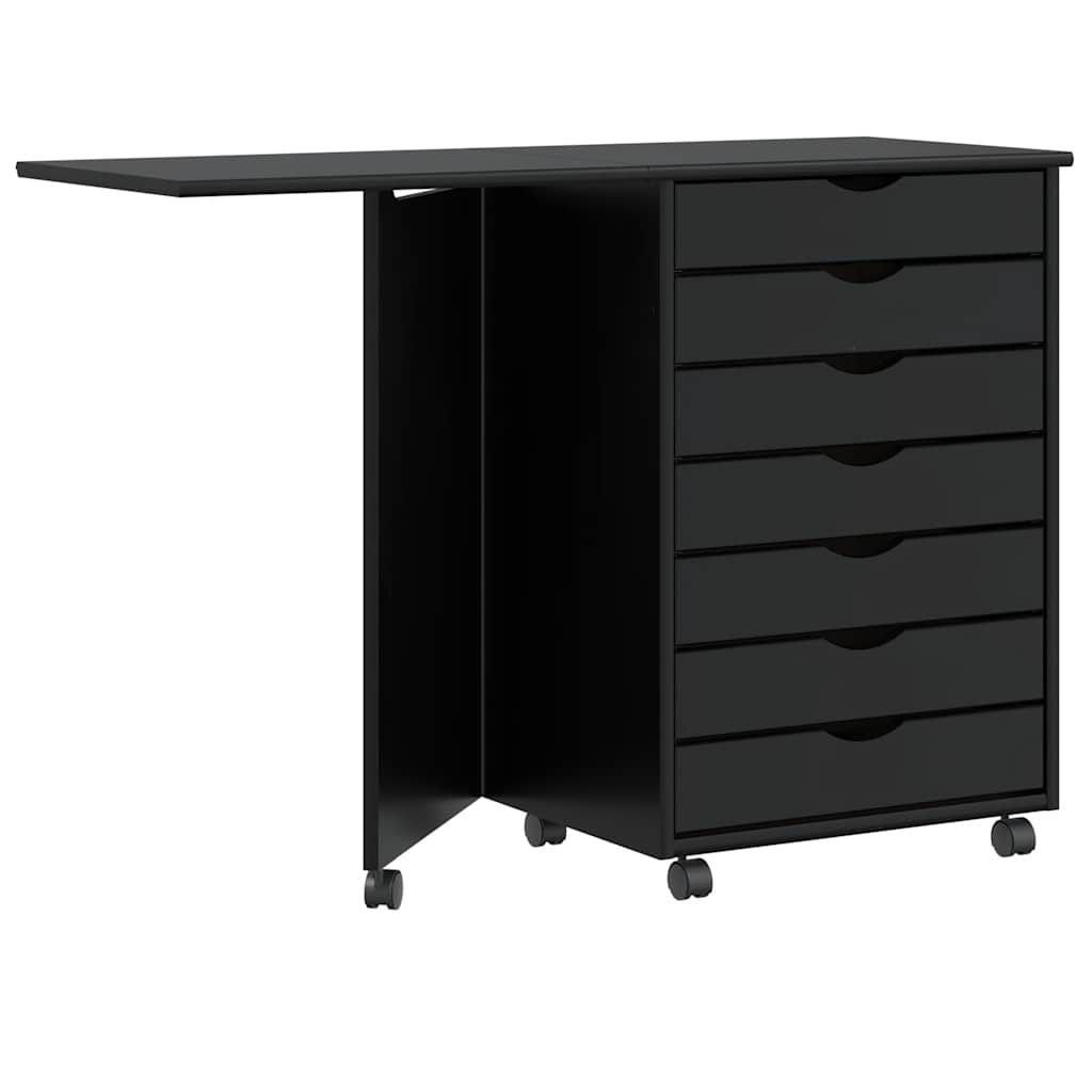 Armoire roulante avec bureau MOSS noir bois de pin solide - XIOS