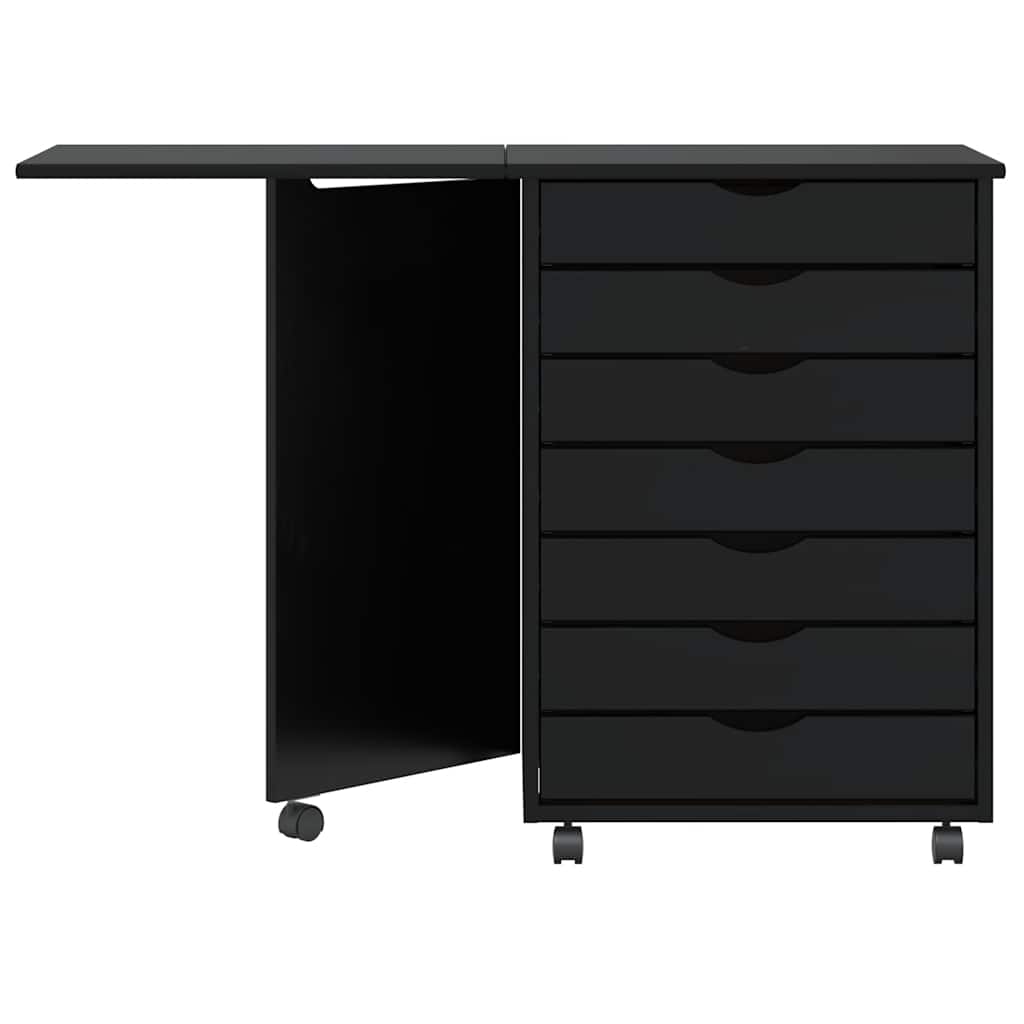 Armoire roulante avec bureau MOSS noir bois de pin solide - XIOS