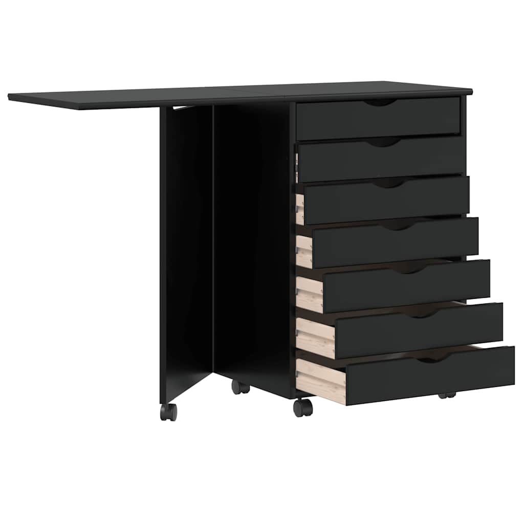 Armoire roulante avec bureau MOSS noir bois de pin solide - XIOS