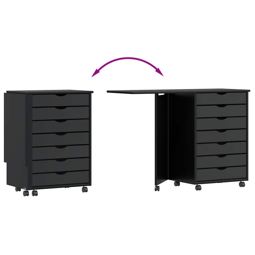 Armoire roulante avec bureau MOSS noir bois de pin solide - XIOS