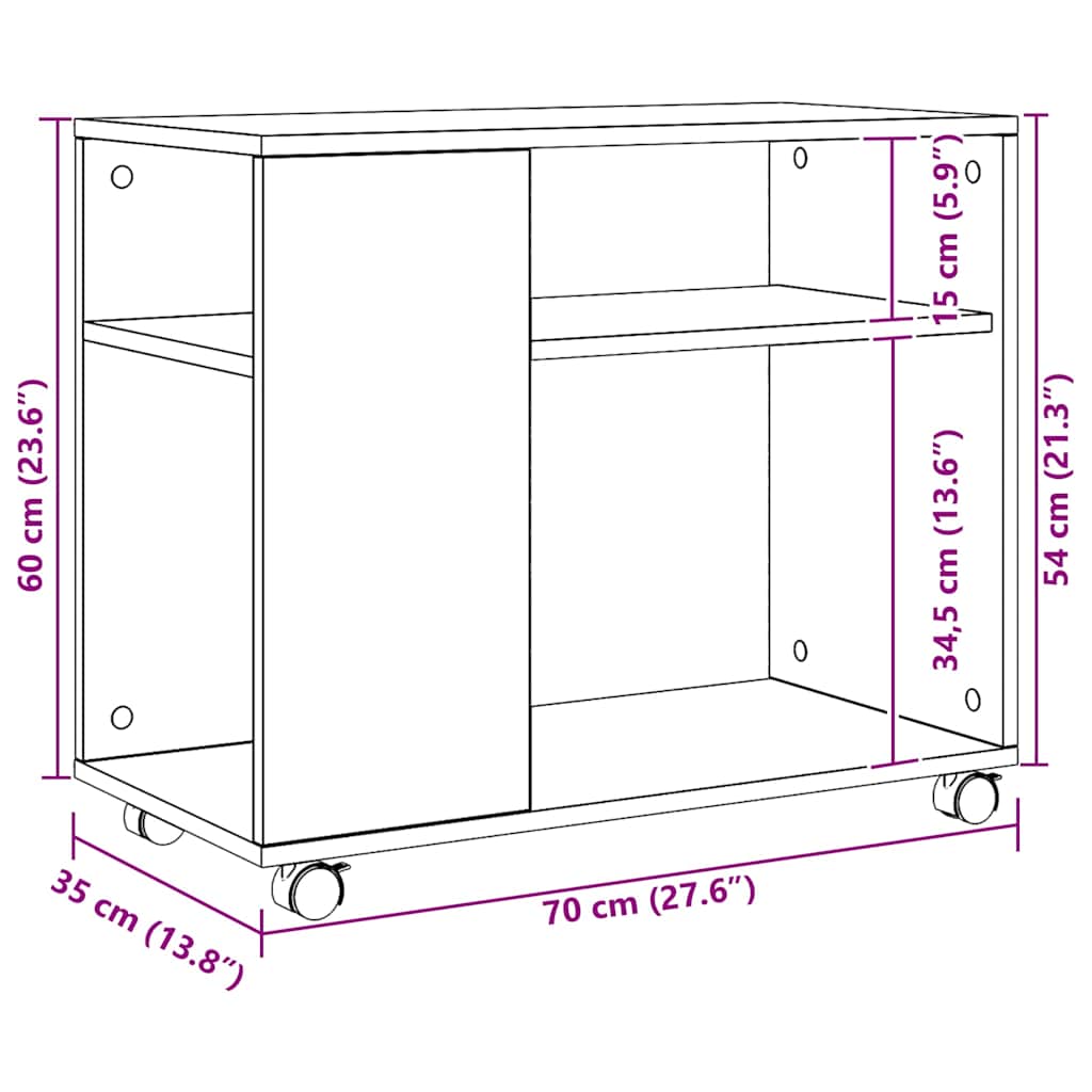 Table d'appoint avec roues chêne artisanal bois d'ingénierie - XIOS