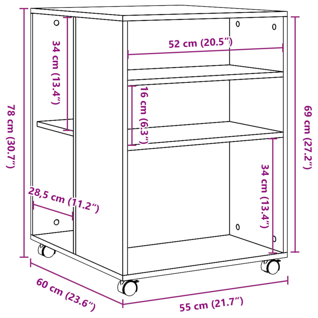 Table d'appoint avec roues chêne fumé bois d'ingénierie - XIOS