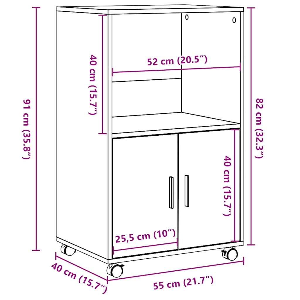 Armoire à roulettes chêne sonoma 55x40x91 cm bois d'ingénierie - XIOS