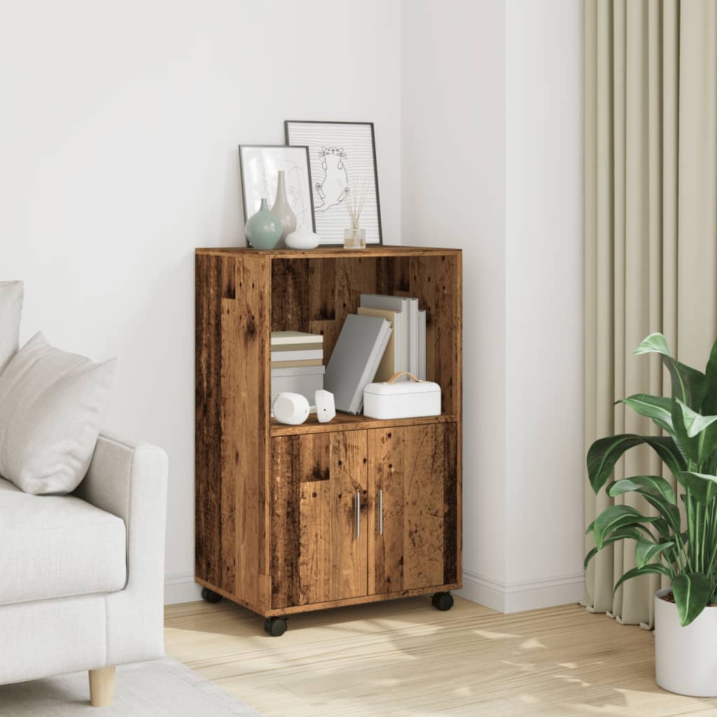 Armoire à roulettes vieux bois 55x40x91 cm bois d'ingénierie - XIOS