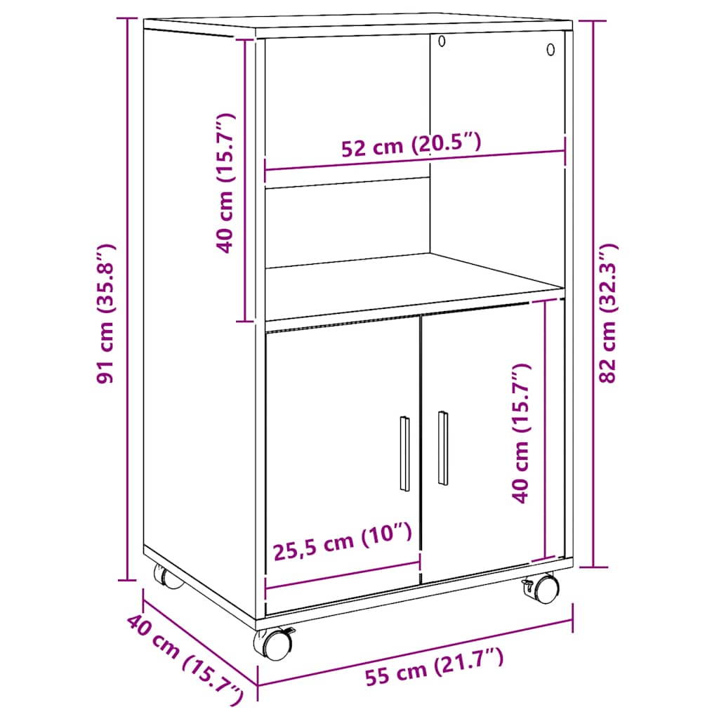 Armoire à roulettes chêne artisanal 55x40x91 cm bois ingénierie - XIOS