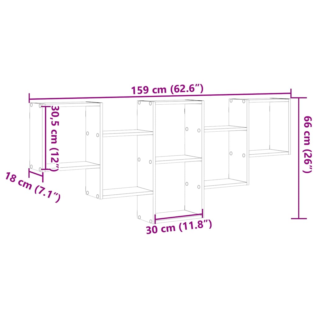 Étagère murale chêne sonoma 159x18x66 cm bois d'ingénierie - XIOS