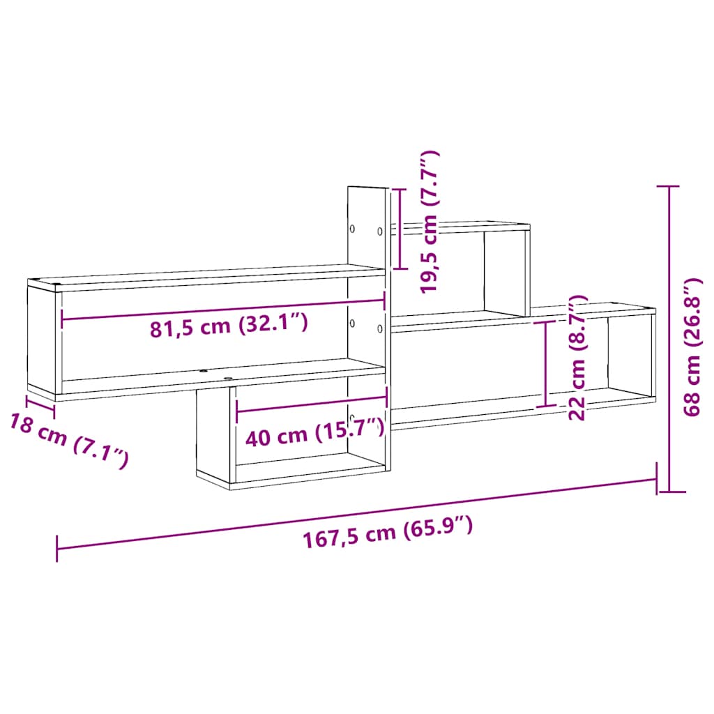 Étagère murale chêne artisanal 167,5x18x68 cm bois ingénierie - XIOS