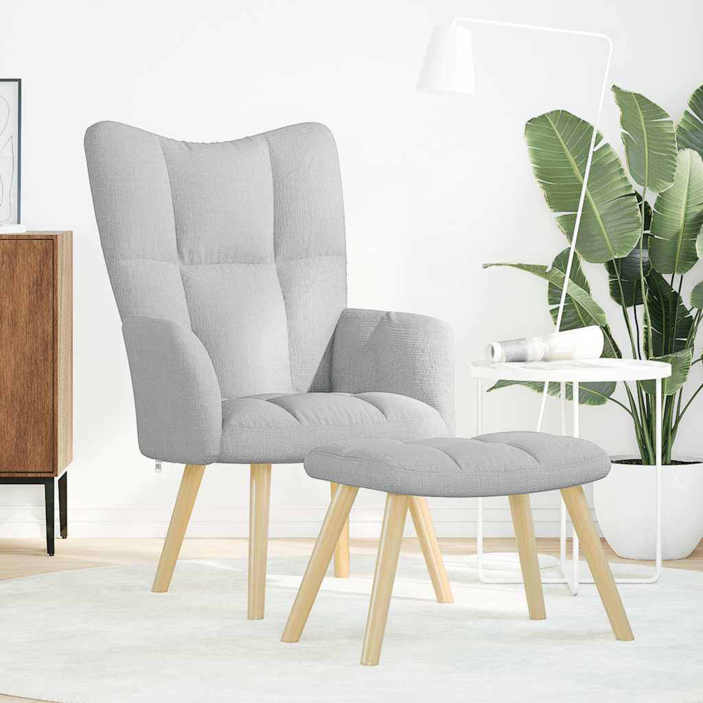 Chaise de relaxation avec repose-pieds gris nuage tissu - XIOS