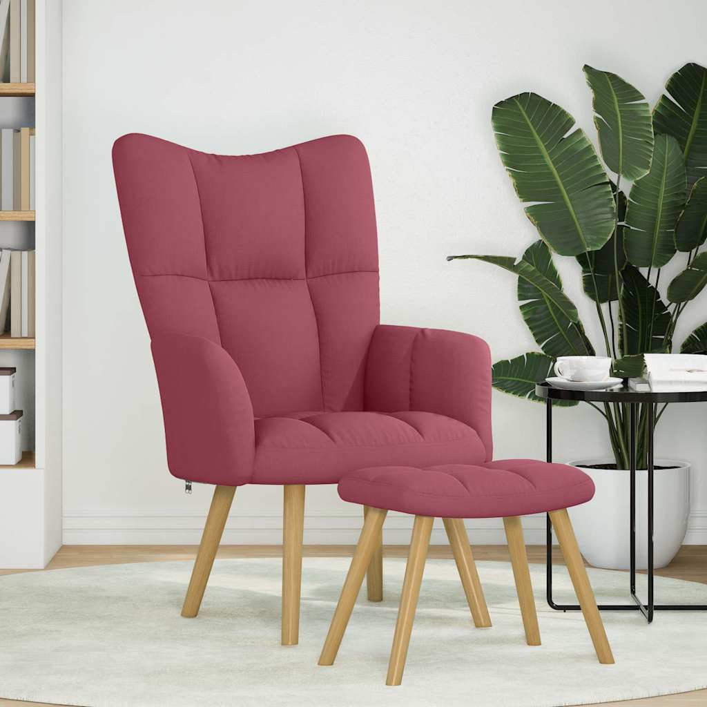 Chaise de relaxation avec repose-pied Rouge bordeaux Tissu - XIOS