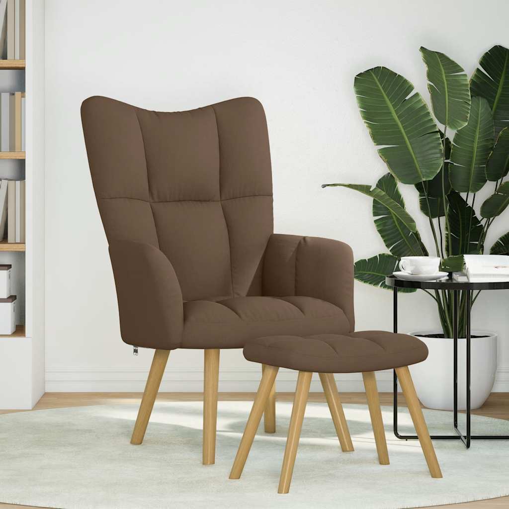 Chaise de relaxation avec repose-pied Marron Tissu