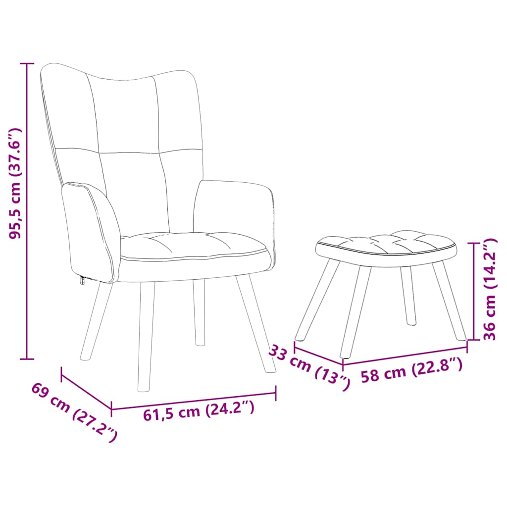 Chaise de relaxation avec repose-pied Marron Tissu