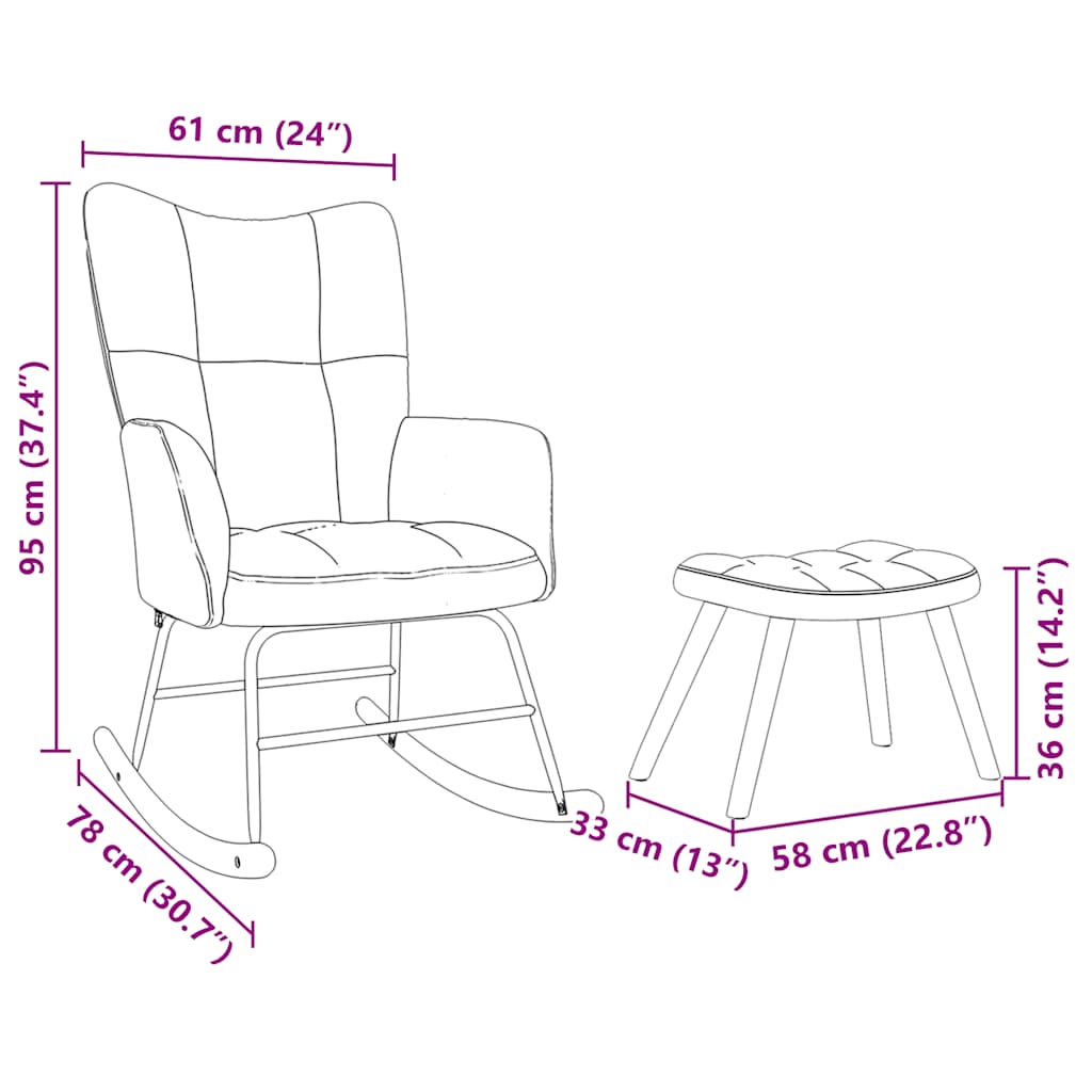 Chaise à bascule avec repose-pied Gris foncé Tissu - XIOS