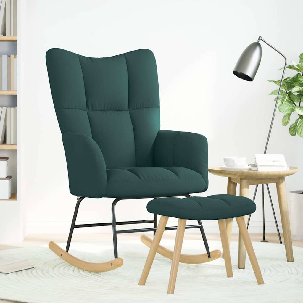 Chaise à bascule avec repose-pied Vert foncé Tissu