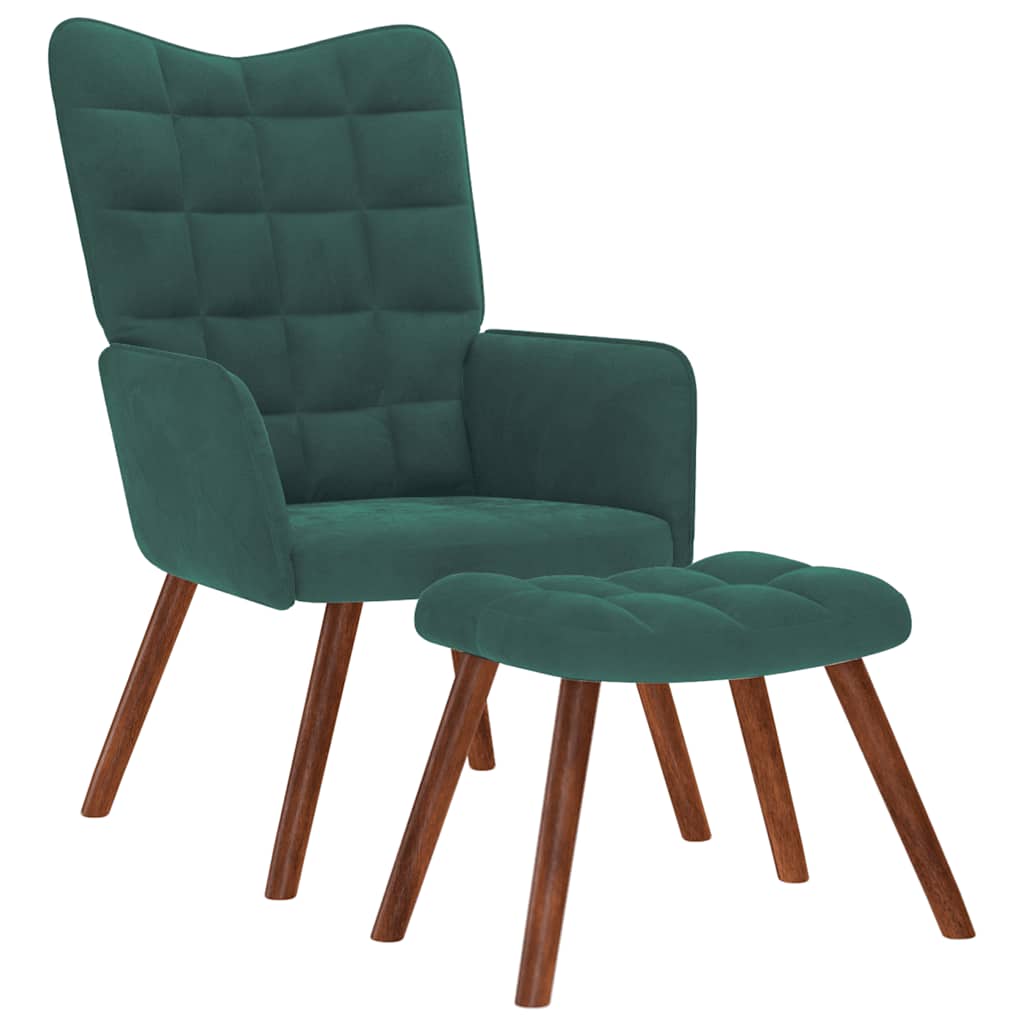 Chaise de relaxation avec tabouret Vert foncé Velours - XIOS