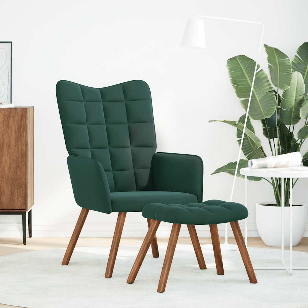 Chaise de relaxation avec tabouret Vert foncé Velours - XIOS