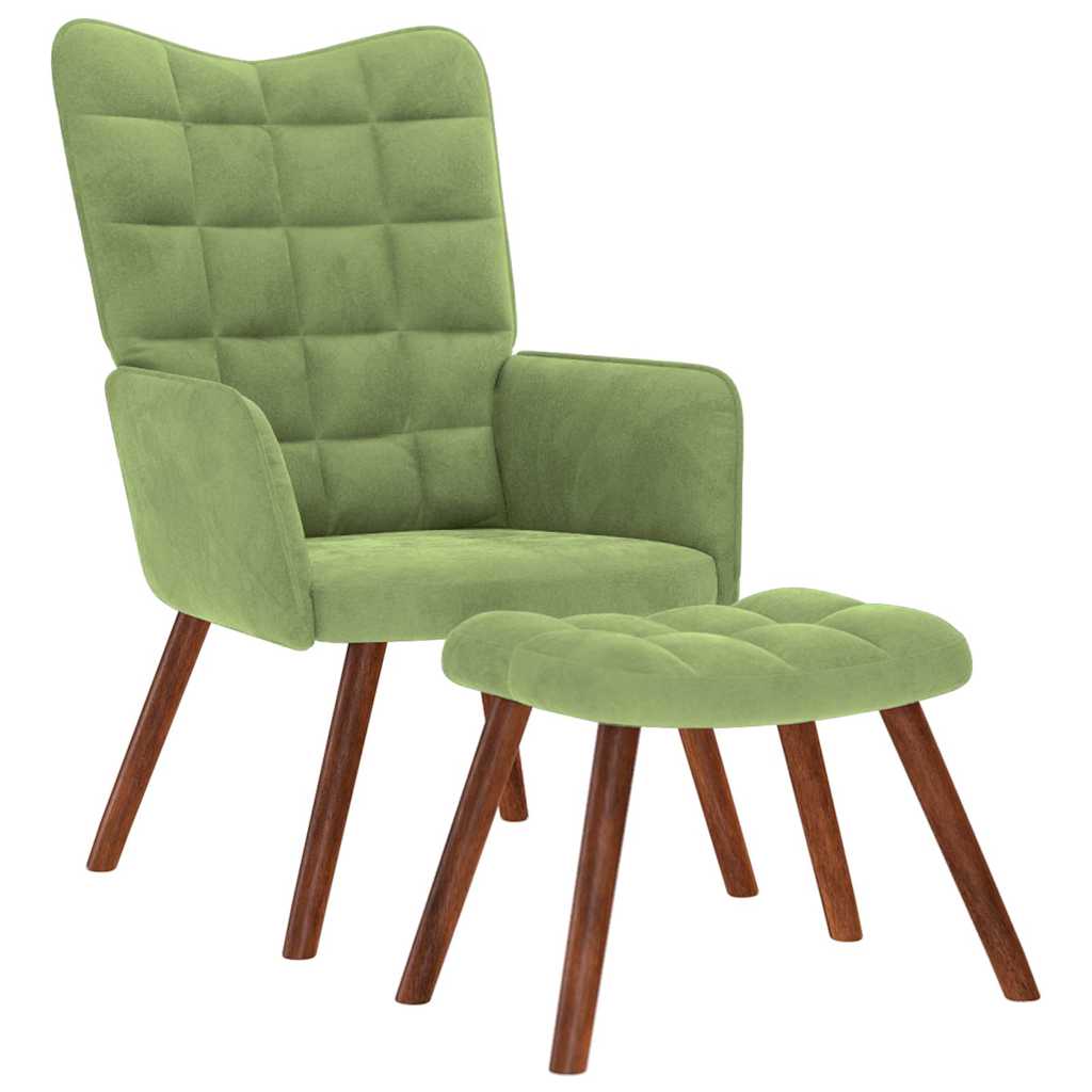 Chaise de relaxation avec tabouret Vert clair Velours - XIOS