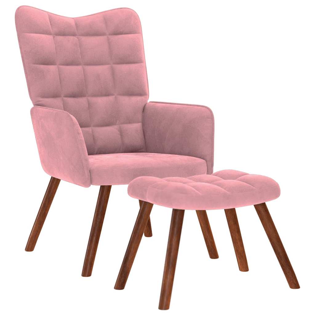 Chaise de relaxation avec tabouret Rose Velours - XIOS