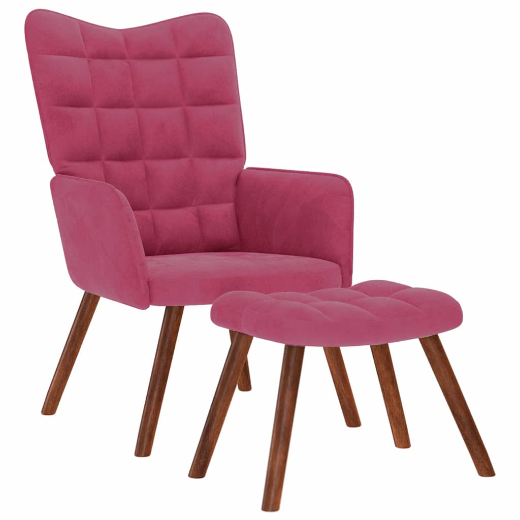 Chaise de relaxation avec tabouret Bordeaux Velours - XIOS