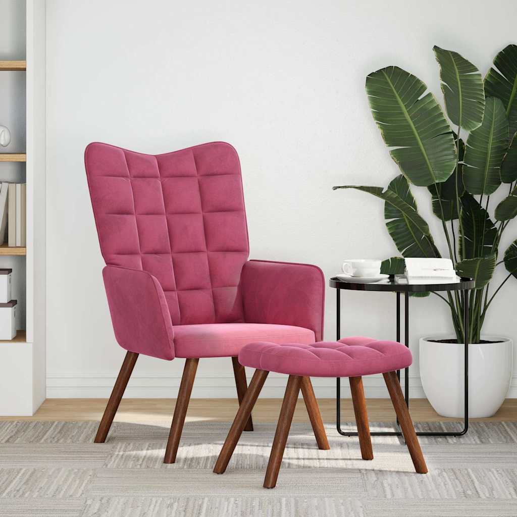 Chaise de relaxation avec tabouret Bordeaux Velours - XIOS