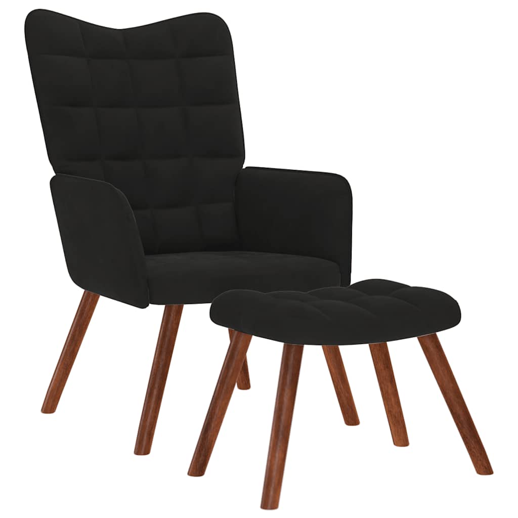 Chaise de relaxation avec tabouret Noir Velours - XIOS