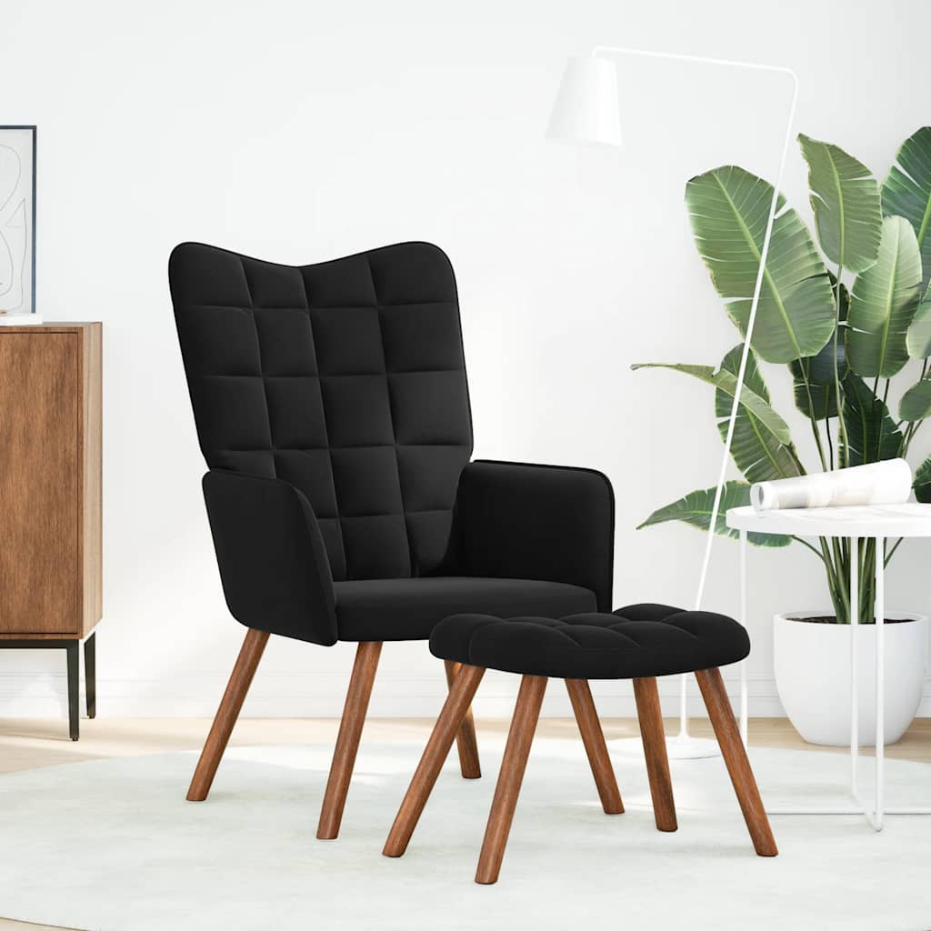 Chaise de relaxation avec tabouret Noir Velours - XIOS