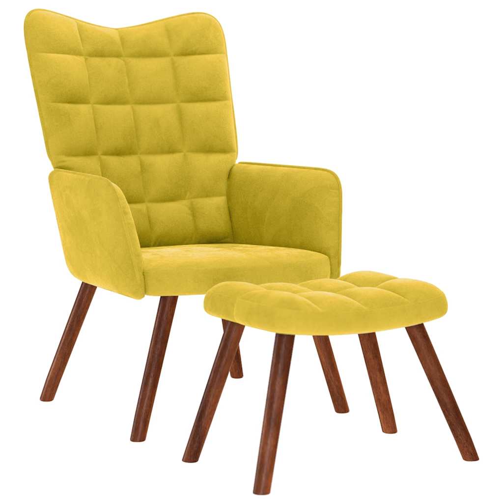 Chaise de relaxation avec tabouret jaune velours - XIOS