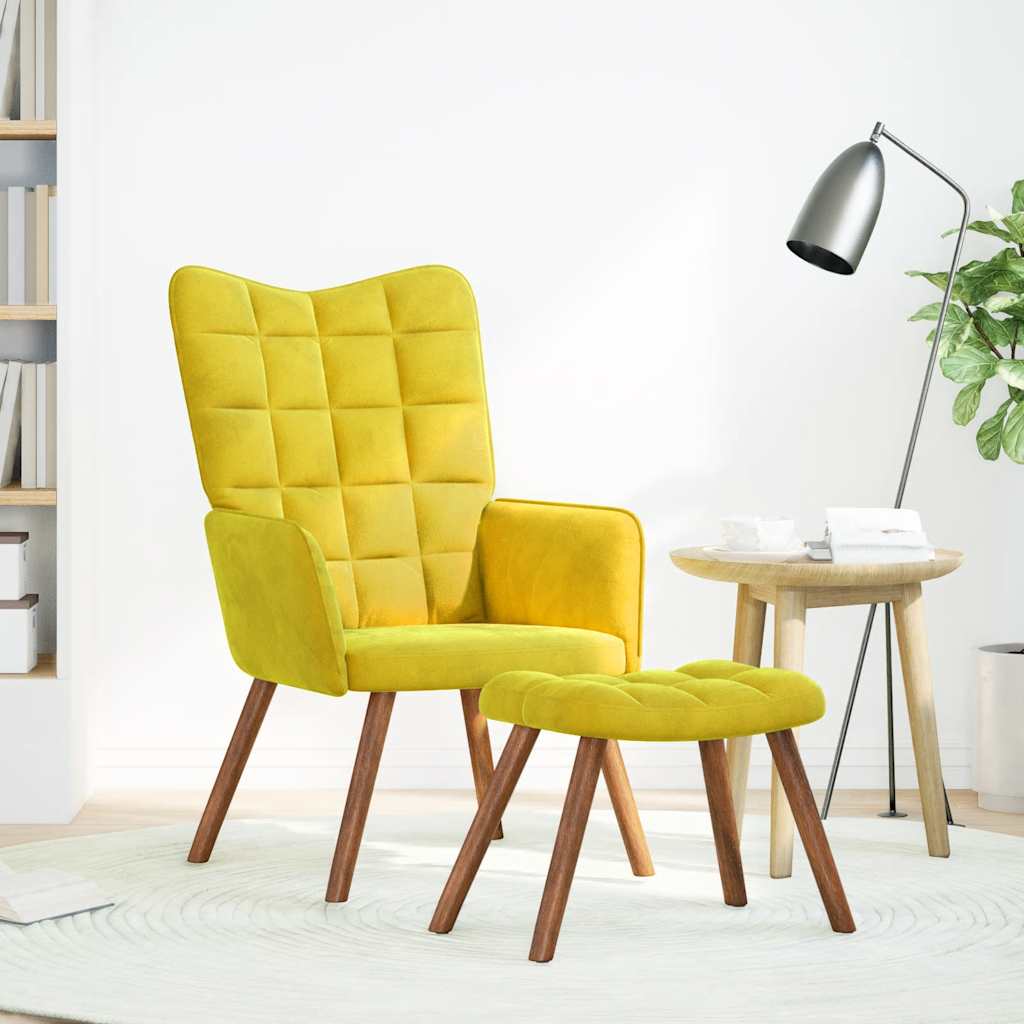 Chaise de relaxation avec tabouret jaune velours - XIOS