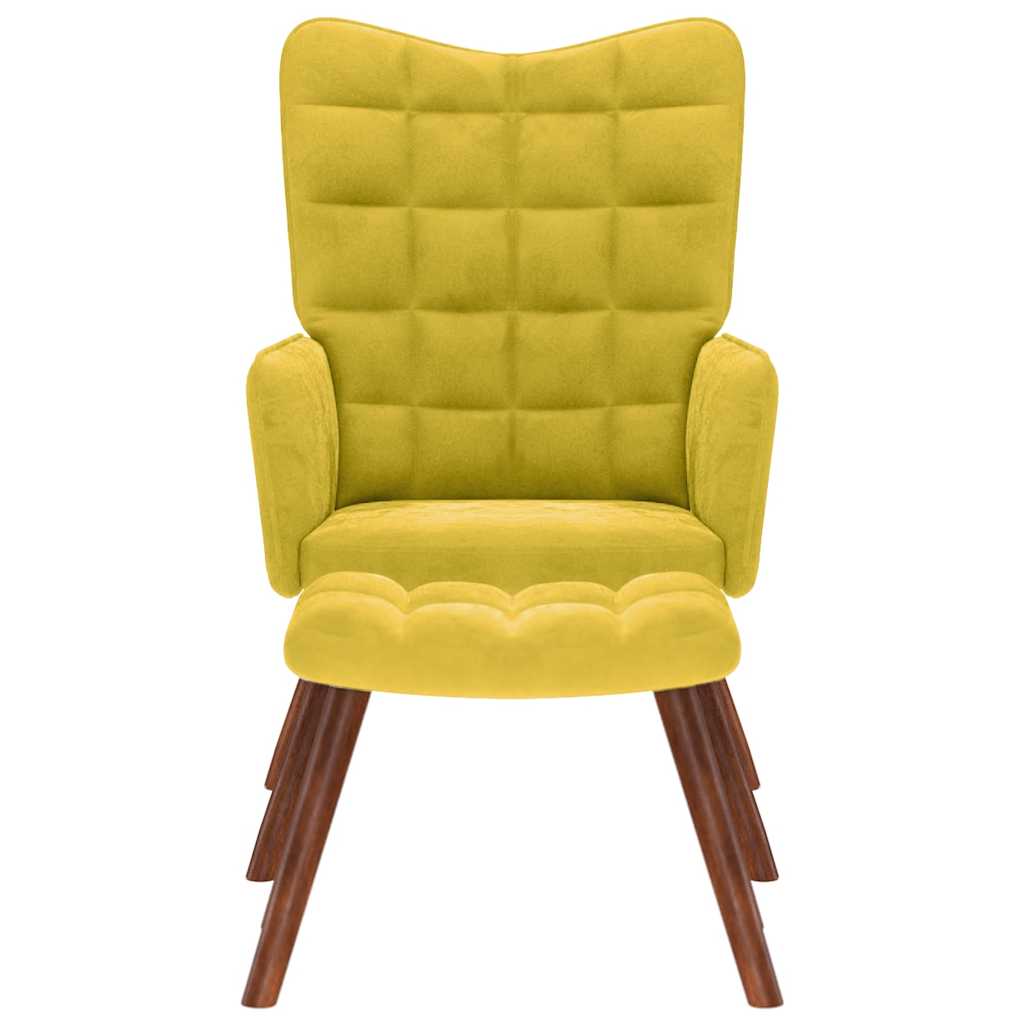 Chaise de relaxation avec tabouret jaune velours - XIOS