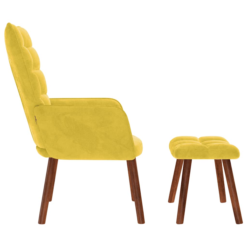 Chaise de relaxation avec tabouret jaune velours - XIOS