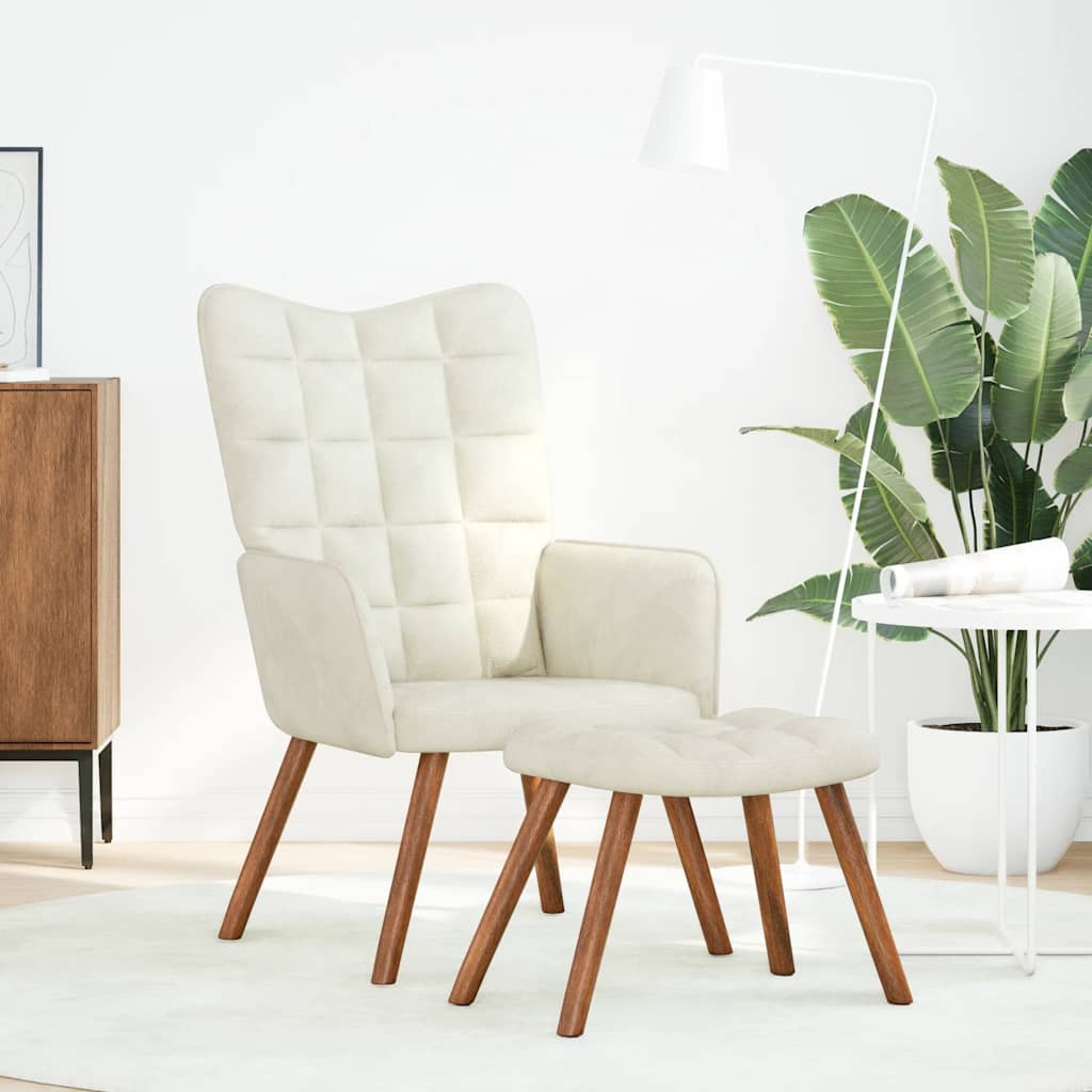 Fauteuil relax avec tabouret en velours crème - XIOS