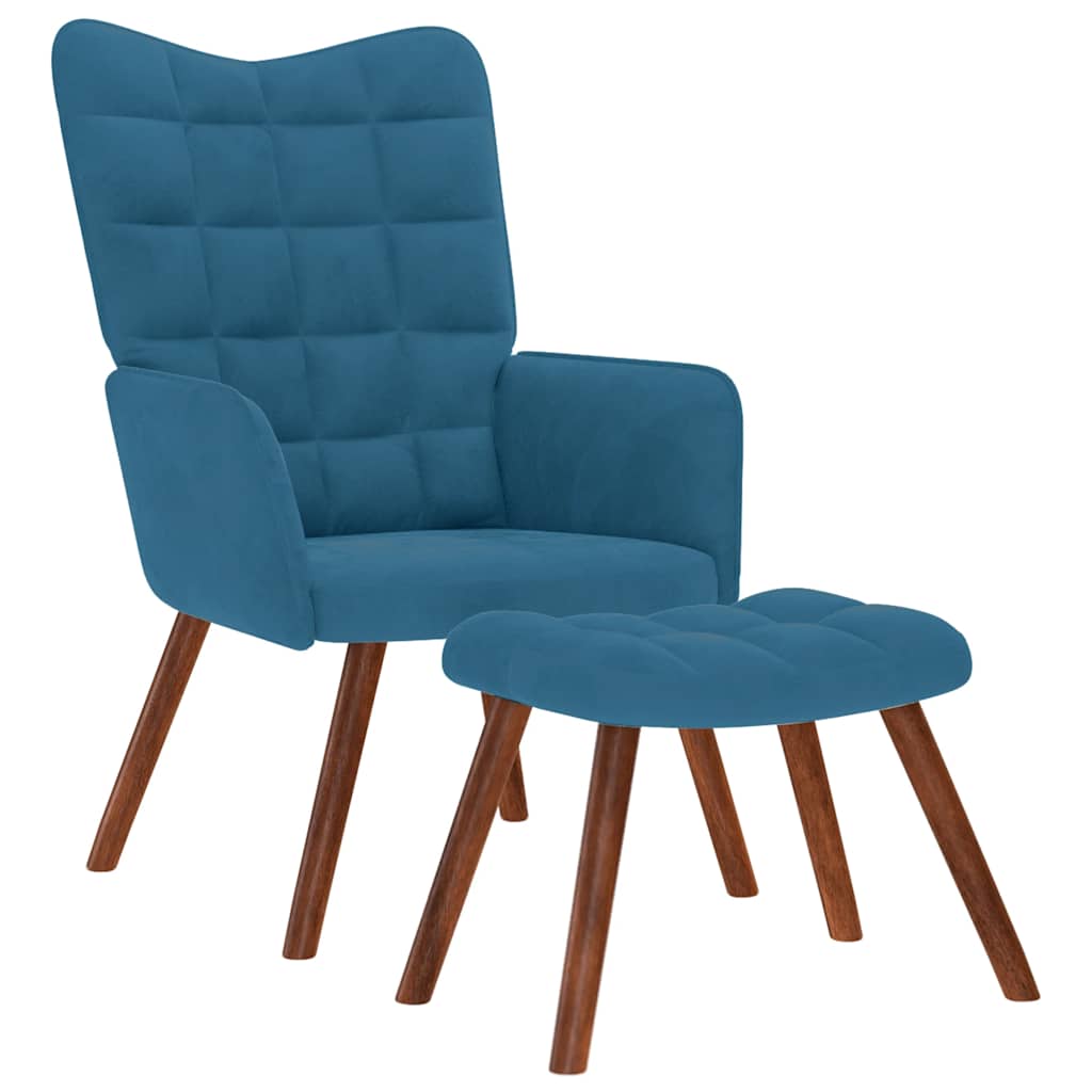 Chaise de relaxation avec tabouret Bleu Velours - XIOS