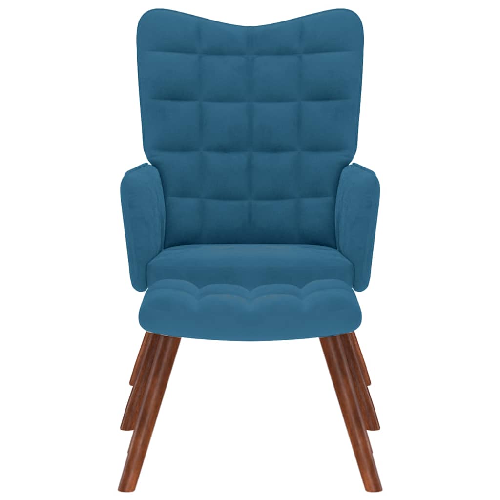Chaise de relaxation avec tabouret Bleu Velours - XIOS
