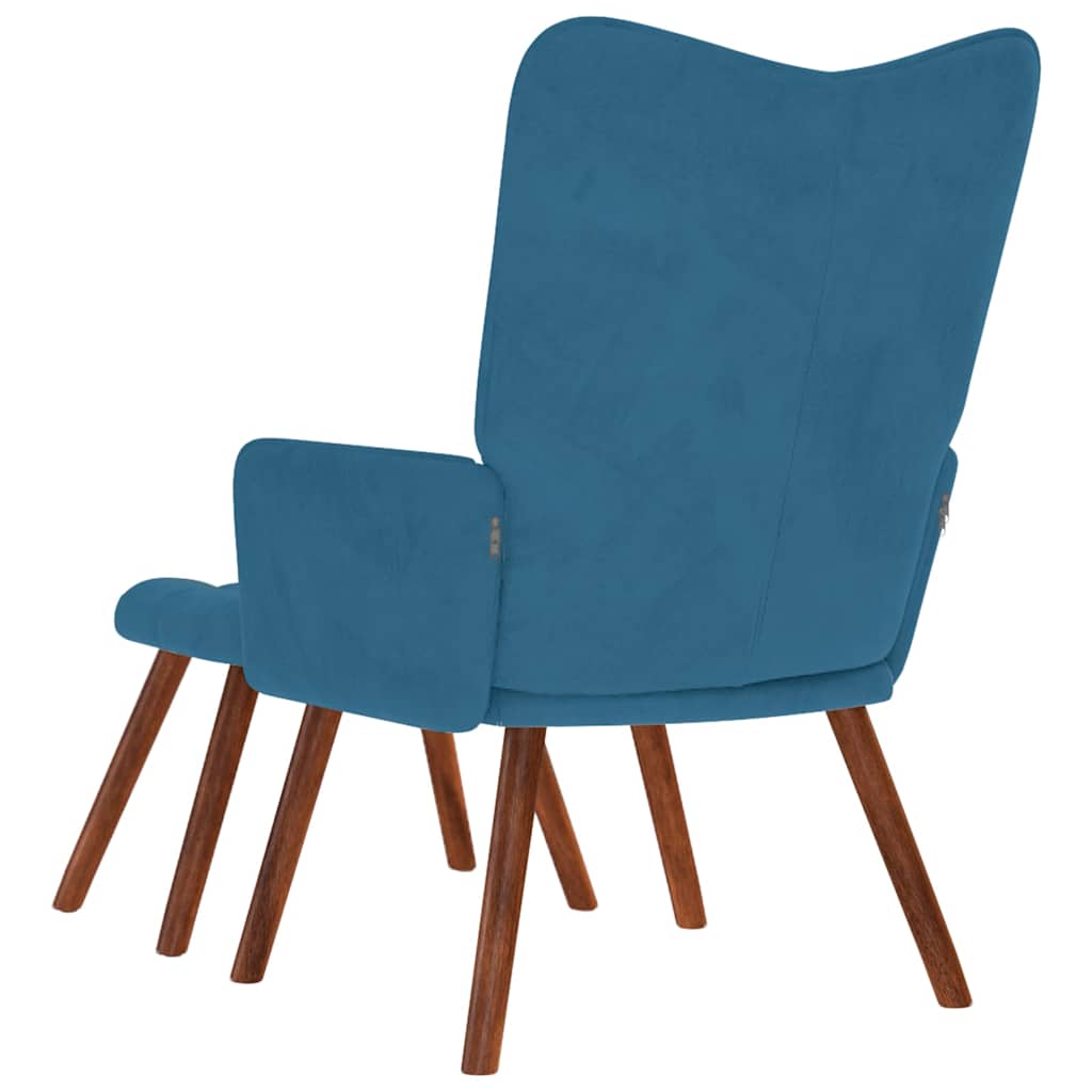 Chaise de relaxation avec tabouret Bleu Velours - XIOS