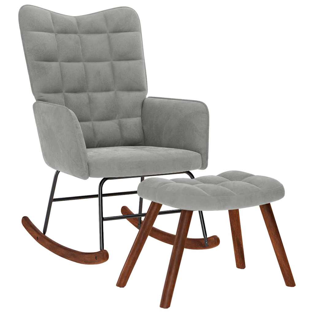 Chaise à bascule avec tabouret en velours gris clair - XIOS