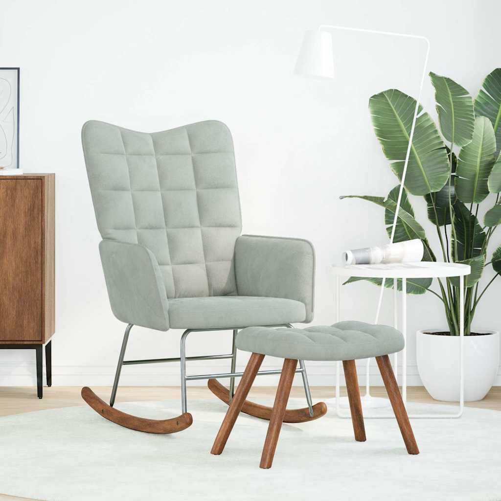 Chaise à bascule avec repose-pied gris clair velours - XIOS