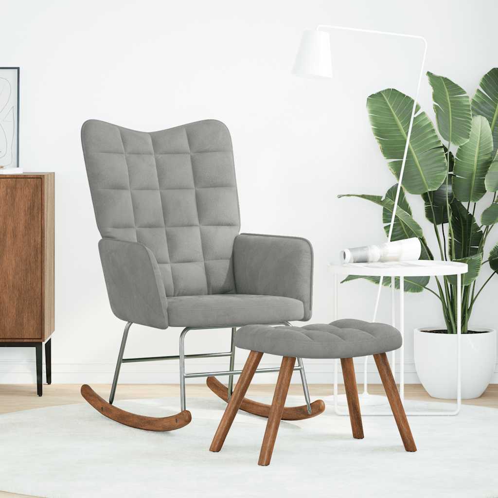 Chaise à bascule avec tabouret en velours gris clair - XIOS