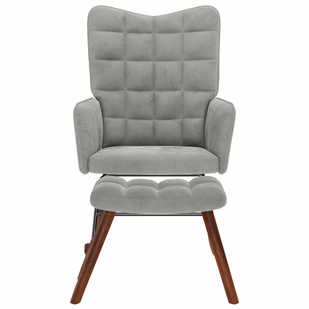 Chaise à bascule avec tabouret en velours gris clair - XIOS
