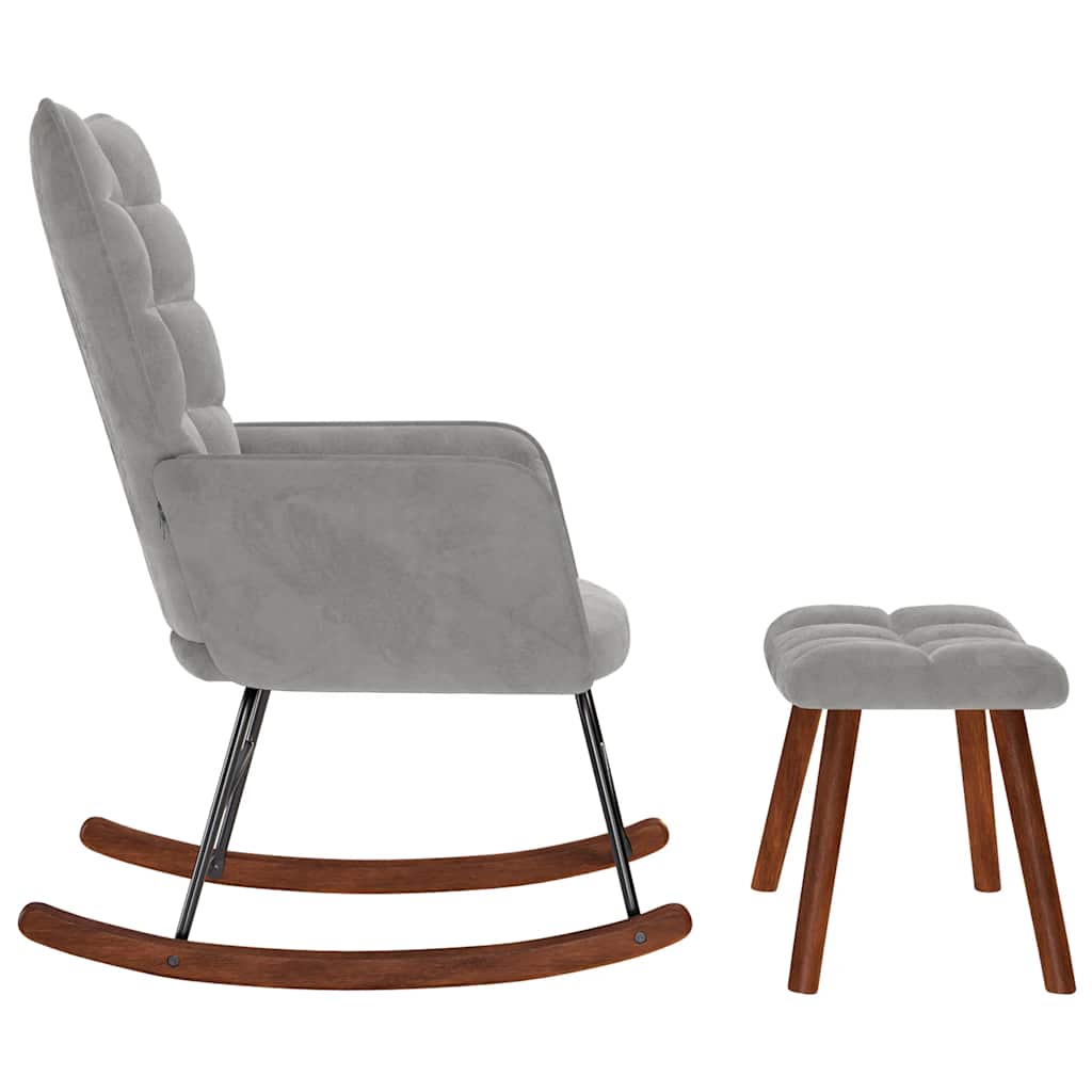 Chaise à bascule avec tabouret en velours gris clair - XIOS