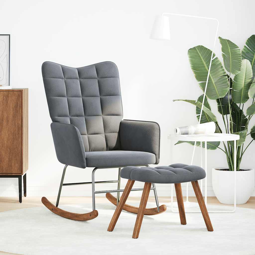 Chaise à bascule avec tabouret en velours gris foncé - XIOS