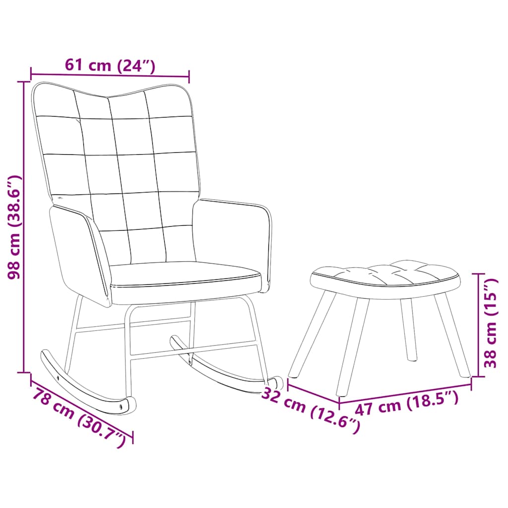 Chaise à bascule avec tabouret en velours gris foncé - XIOS
