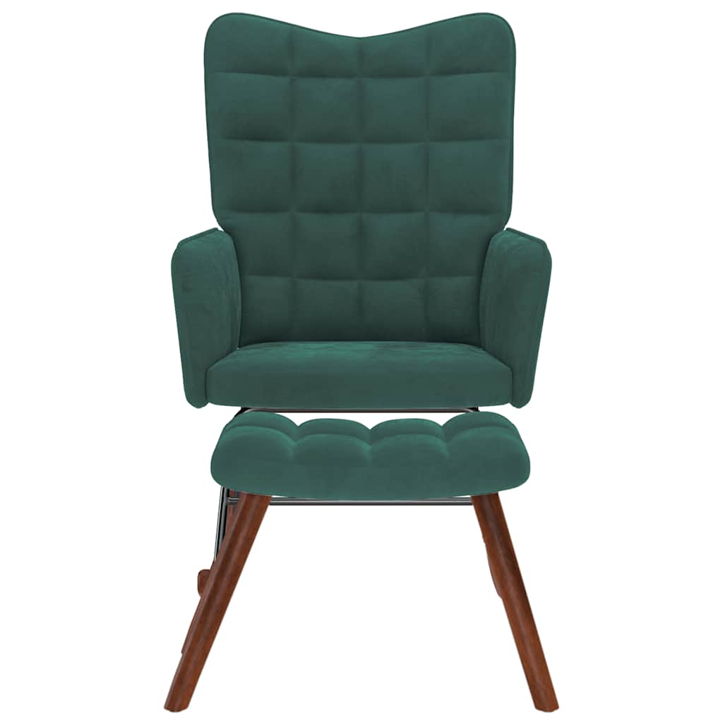 Chaise à bascule avec tabouret en velours vert foncé - XIOS