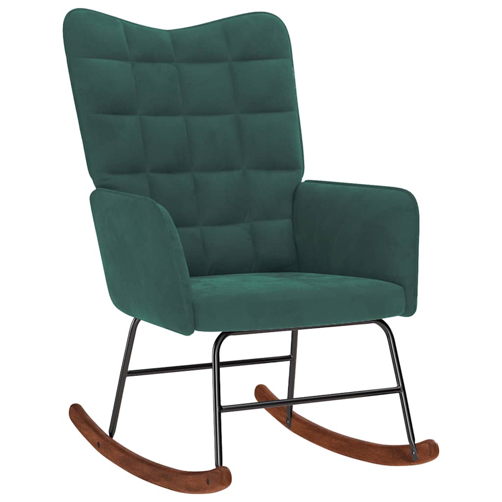 Chaise à bascule avec tabouret en velours vert foncé - XIOS