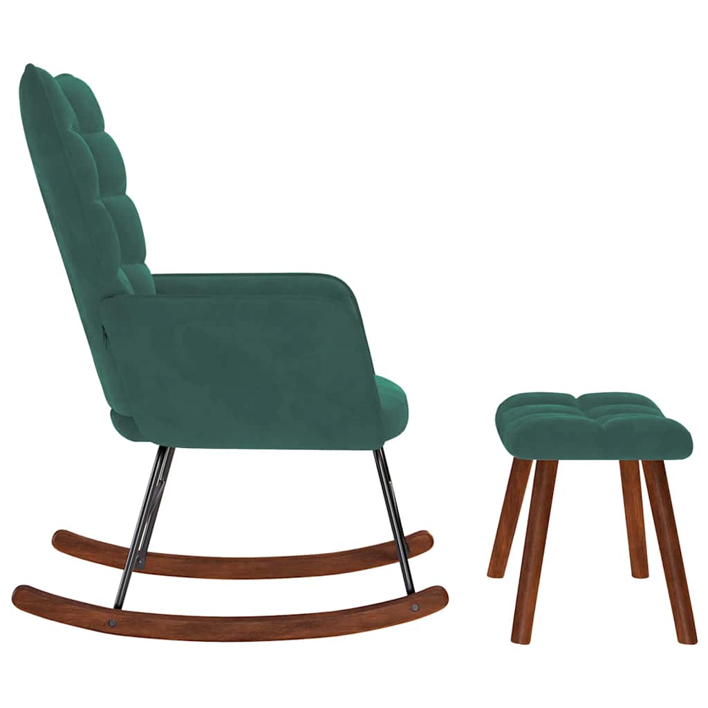 Chaise à bascule avec tabouret en velours vert foncé - XIOS