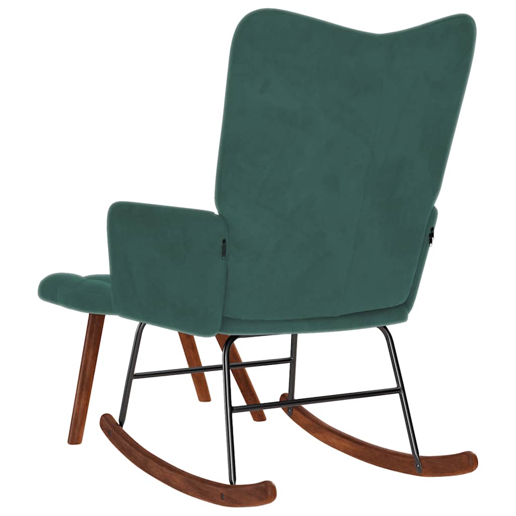 Chaise à bascule avec tabouret en velours vert foncé - XIOS