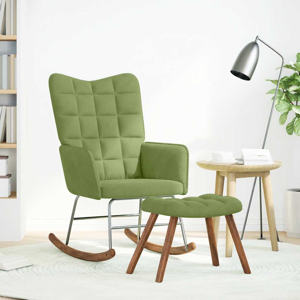 Chaise à bascule avec repose-pied vert clair velours - XIOS