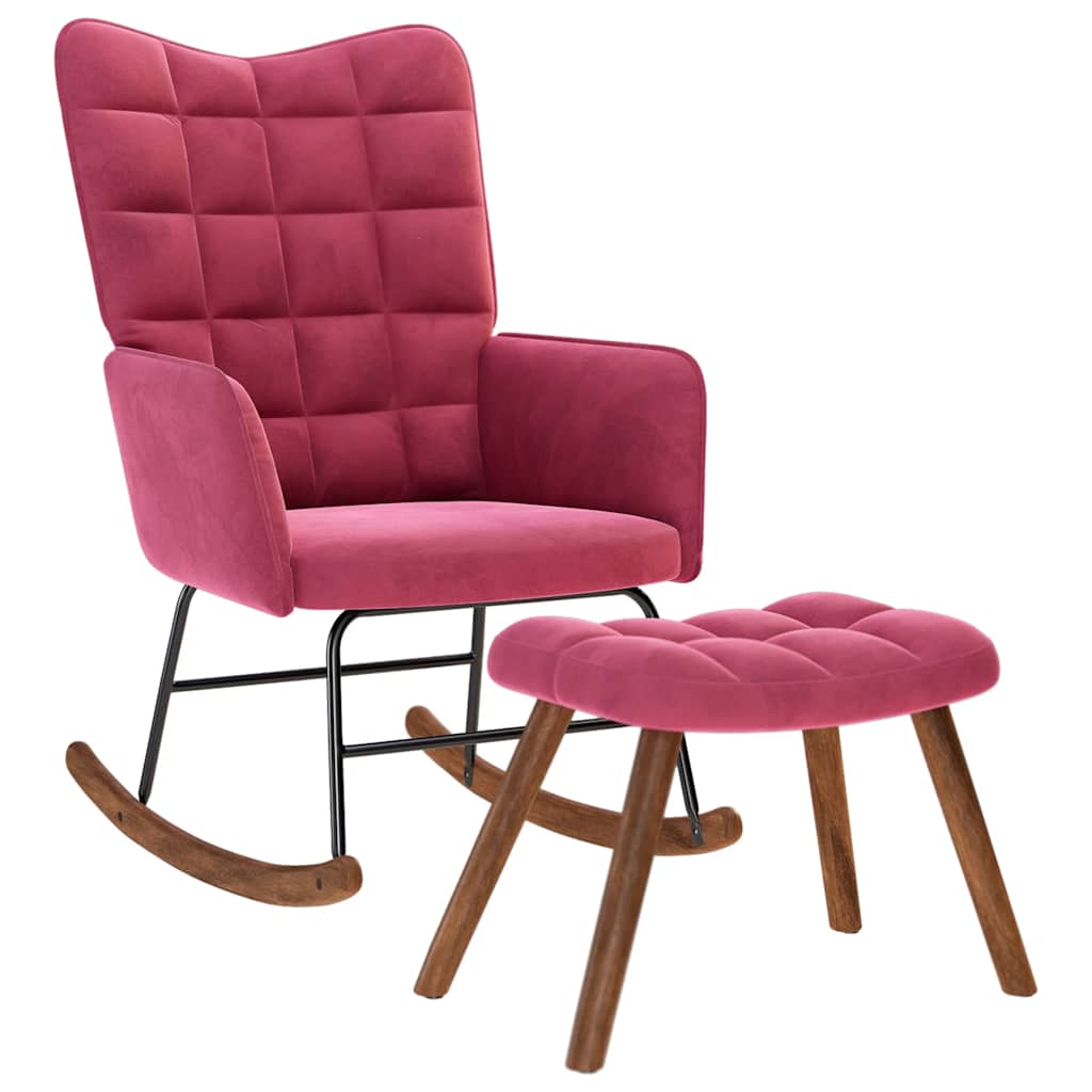 Chaise à bascule avec repose-pied rouge bordeaux velours - XIOS