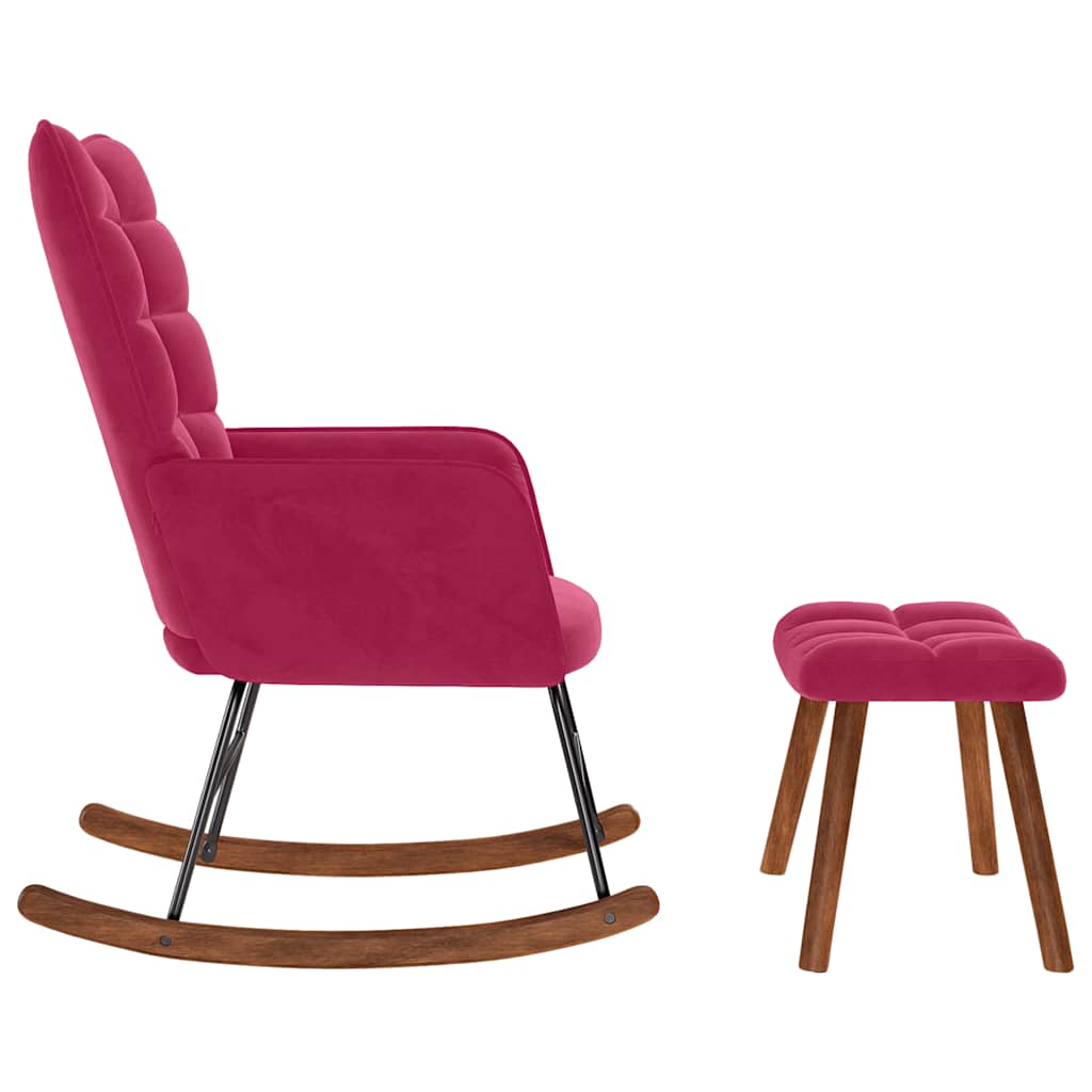 Chaise à bascule avec repose-pied rouge bordeaux velours - XIOS