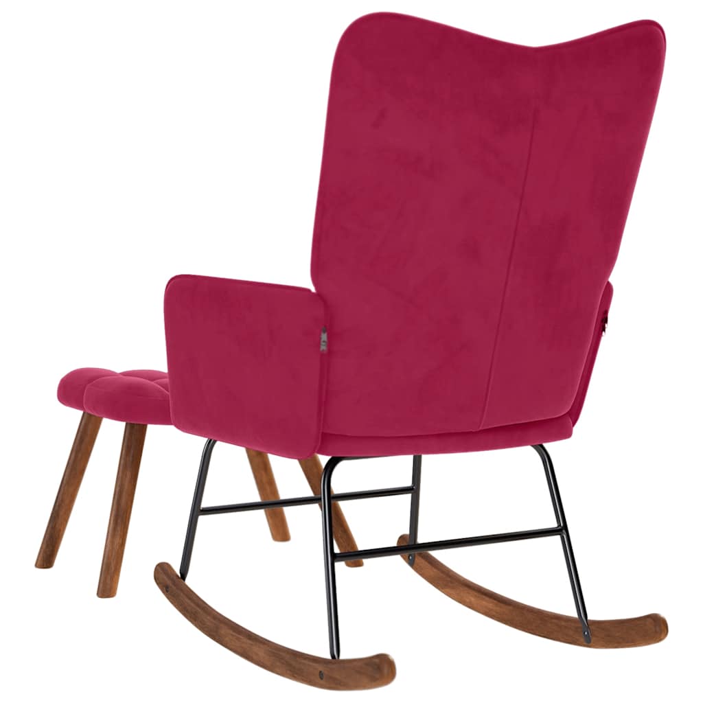 Chaise à bascule avec repose-pied rouge bordeaux velours - XIOS